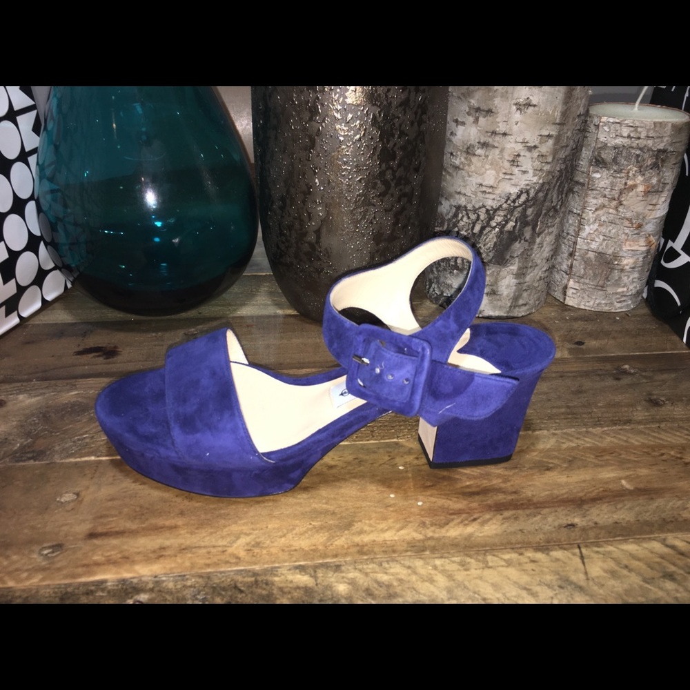 New Jimmy Choo Blue Suede Platform Sandals